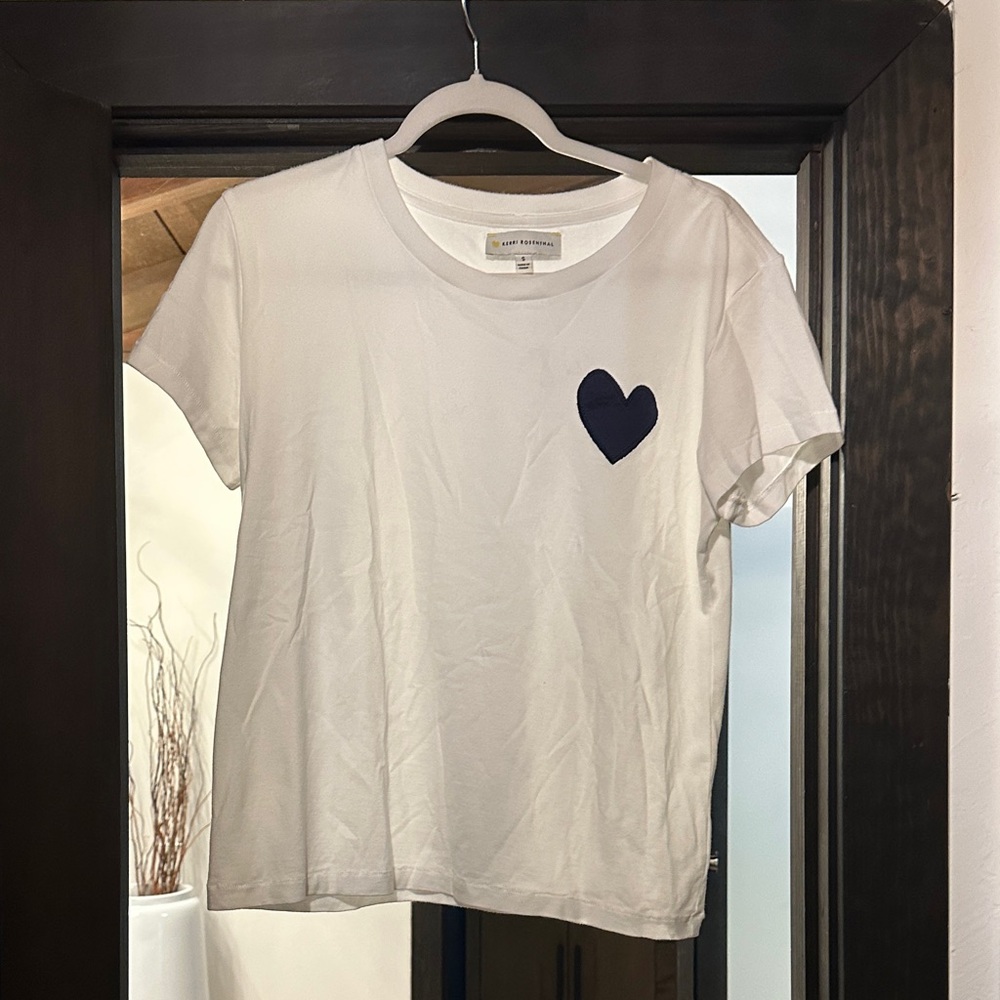 Kerri Rosenthal White T-Shirt with Blue Heart Patch